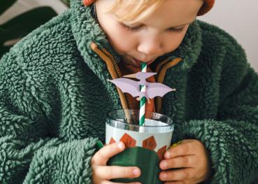 Dino Trinkhalme mit Flugdinosaurier Aufstecker